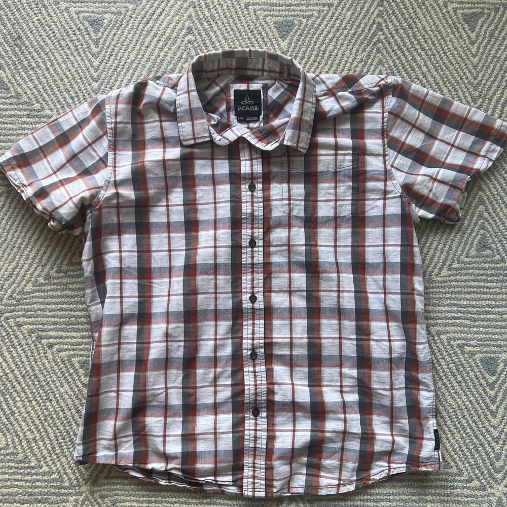 Prana Short Sleeve Button Shirt - Multicolor Plaid - Large
